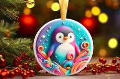 Pastel Penguin Round Sticker Sublimation PNG Product Image 3