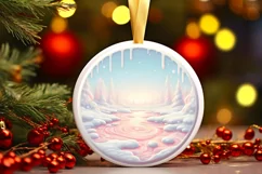 Pastel Candy Christmas Scene Round Ornament Sublimation PNG Product Image 3