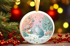 Colorful Cat Winter Scene Round Ornament Sublimation PNG Product Image 3