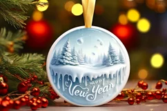 Winter Scene Happy New Year Round Ornament Sublimation PNG Product Image 3