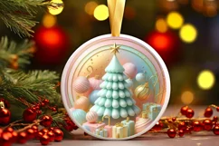 Colorful Christmass Tree Winter Scene Round Ornament Product Image 3
