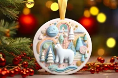 Colorful Polar Bear Winter Scene Round Ornament Sublimation Product Image 3