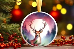 Watercolor Reindeer Round Ornament Sublimation PNG Product Image 3