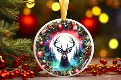 a Watercolor Deer Christmas Ornament Sublimation PNG Product Image 3