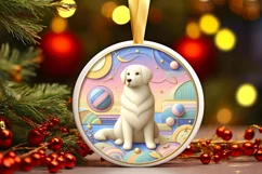 Colorful Dog Christmas Scene Round Sticker Sublimation PNG Product Image 1