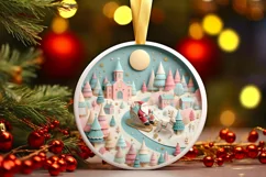 Colorful Santa Winter Scene Round Ornament Sublimation PNG Product Image 3