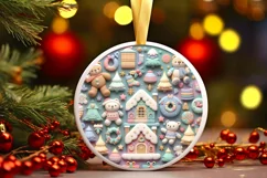 Colorful Pastel Round Christmas Scene with Bear 3D Material Product Image 3