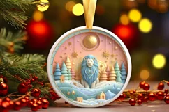 Colorful Lion Winter Scene Round Ornament Sublimation PNG Product Image 3