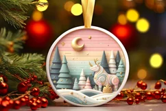 Colorful Rhino Winter Scene Round Ornament Sublimation PNG Product Image 3