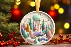 Colorful Rhino Winter Scene Round Ornament Sublimation PNG Product Image 1