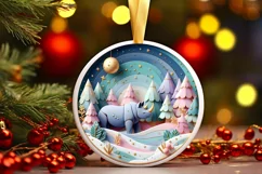 Colorful Rhino Winter Scene Round Ornament Sublimation PNG Product Image 1