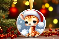 Baby Giraffe Winter Scene Sublimation PNG Product Image 3