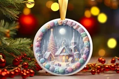 Detailed Christmas Candy Scene Round Ornament Sublimation Product Image 1