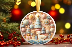 Colorful Duck Winter Scene Round Ornament Sublimation PNG Product Image 3