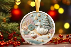 Colorful Deer Christmas Scene Round Ornament Sublimation PNG Product Image 2