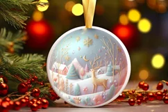 Colorful Pastel Round Christmas Scene with Deer and Product Image 1