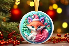 Christmas Fox Round Ornament Sublimation PNG Product Image 3
