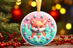 Christmas Fox Round Ornament Sublimation PNG Product Image 3