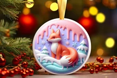 Christmas Fox Round Ornament Sublimation PNG Product Image 3