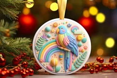 Colorful Parrot Winter Scene Round Ornament Sublimation PNG Product Image 2