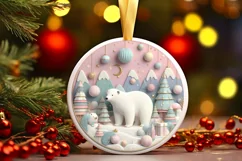 Colorful Polar Bear Winter Scene Round Ornament Sublimation Product Image 2