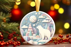 Colorful Polar Bear Winter Scene Round Ornament Sublimation Product Image 1