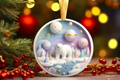 Colorful Polar Bear Winter Scene Round Ornament Sublimation Product Image 3