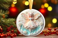 Pastel Christmas Fairy Round Ornament Sublimation PNG Product Image 1