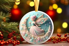 Pastel Christmas Fairy Round Ornament Sublimation PNG Product Image 1