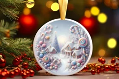 Detailed Christmas Candy Scene Round Ornament Sublimation Product Image 3