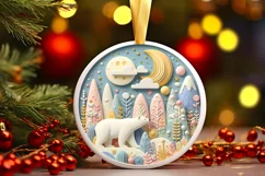 Colorful Polar Bear Winter Scene Round Ornament Sublimation Product Image 1