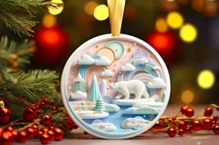 Colorful Polar Bear Winter Scene Round Ornament Sublimation Product Image 3