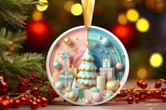 Colorful Christmass Tree Winter Scene Round Ornament Product Image 3