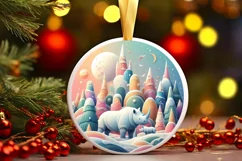 Colorful Rhino Winter Scene Round Ornament Sublimation PNG Product Image 3