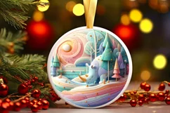 Colorful Rhino Winter Scene Round Ornament Sublimation PNG Product Image 1