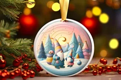 Colorful Winter Gnomes Christmas Scene Round Ornament Product Image 2