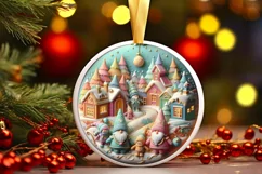 Colorful Winter Gnomes Christmas Scene Round Ornament Product Image 3