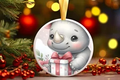 Retro Rhino with Santa Hat PNG Product Image 3