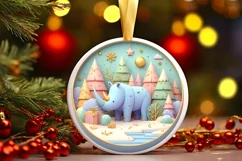 Colorful Rhino Winter Scene Round Ornament Sublimation PNG Product Image 3
