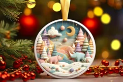 Colorful Rhino Winter Scene Round Ornament Sublimation PNG Product Image 3
