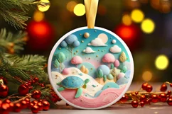 Colorful Turtle Christmas Scene Round Ornament Sublimation Product Image 2