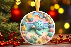 Colorful Turtle Christmas Scene Round Ornament Sublimation Product Image 3