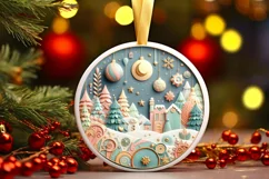 Colorful Seal Christmas Scene Round Ornament Sublimation PNG Product Image 3