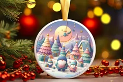 Colorful Winter Gnomes Winter Scene Round Ornament Product Image 3