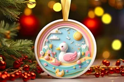 Colorful Duck Winter Scene Round Ornament Sublimation PNG Product Image 2