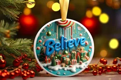 Believe Christmas Round Cute Ornament Sublimation Product Image 2