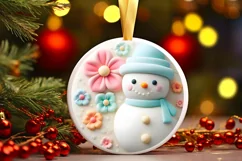 Christmas Round Cute Snow Man Ornament Sublimation Product Image 2