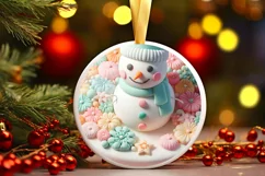 Christmas Round Cute Snow Man Ornament Sublimation Product Image 1