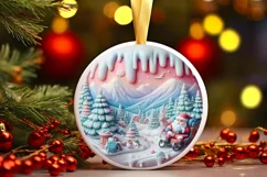 Christmas Round Cute Santa Ornament Sublimation Product Image 2