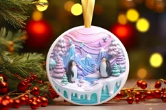 Christmas Round Cute Animal Ornament with Penguins Product Image 2